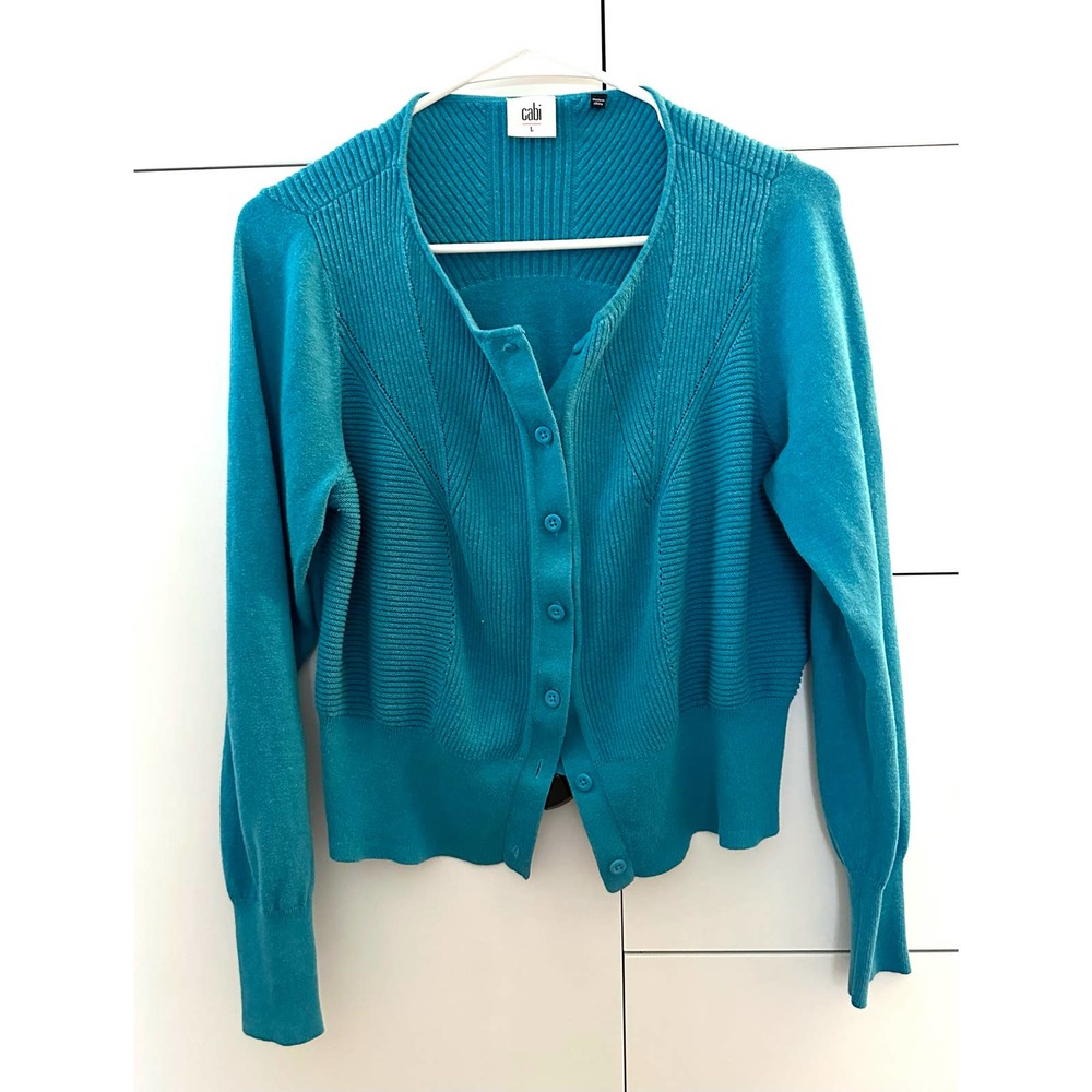 Cabi Darby Cardigan Blue Button Up Long Sleeve Sweater Style 3169 Size Large